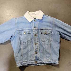 Vintage GIORDANO BLUES Sherpa Lined Mens Denim Trucker Jacket Small 90's